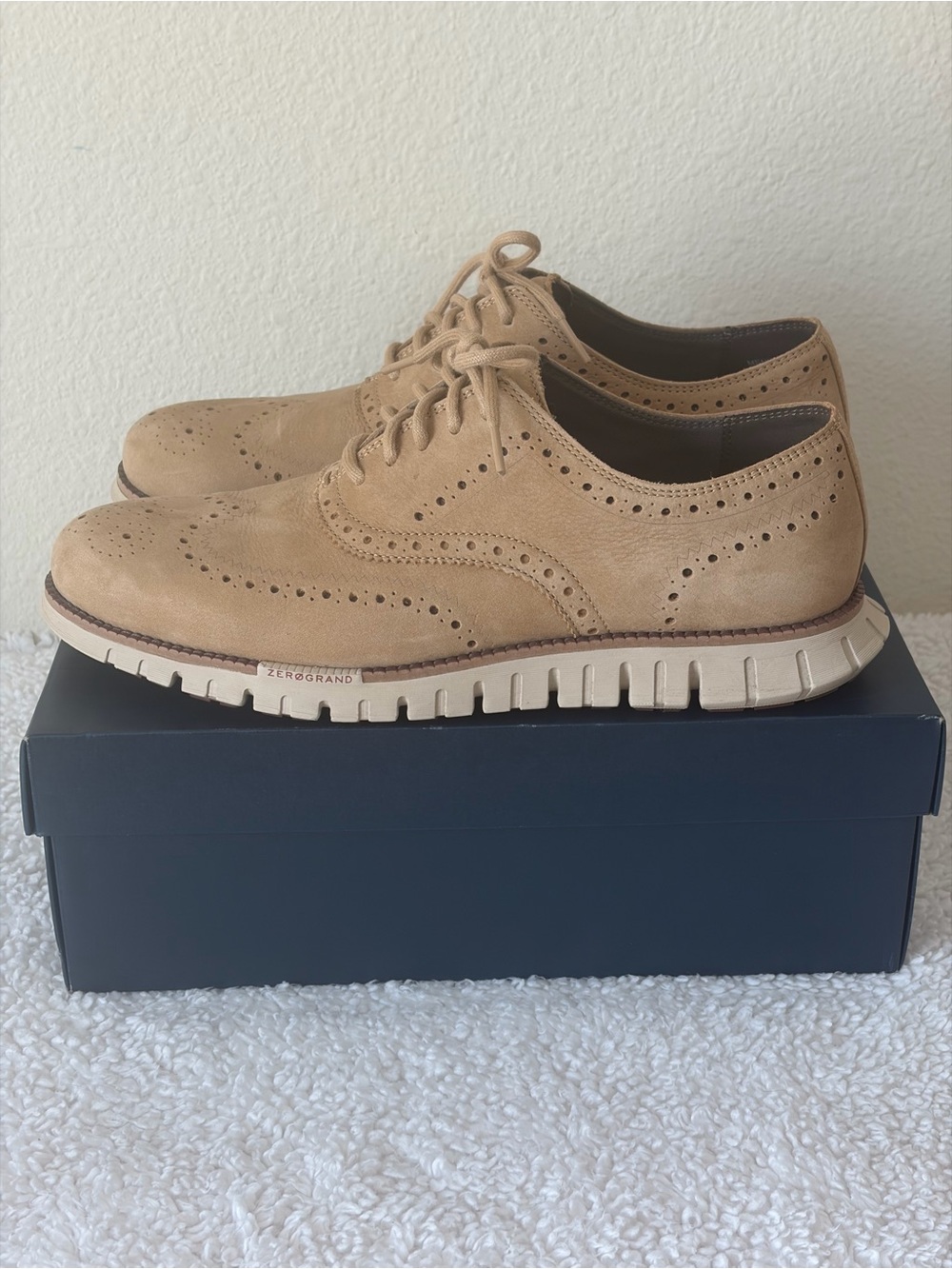 Cole Haan Men’s Beige/Sesame  Nubuck Zerogrand Remastered Wingtip Oxfords 9.5M
